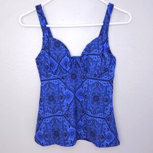 New! TITLE NINE Bodacious Tankini Swim Tank Top 32C Blue Mandala